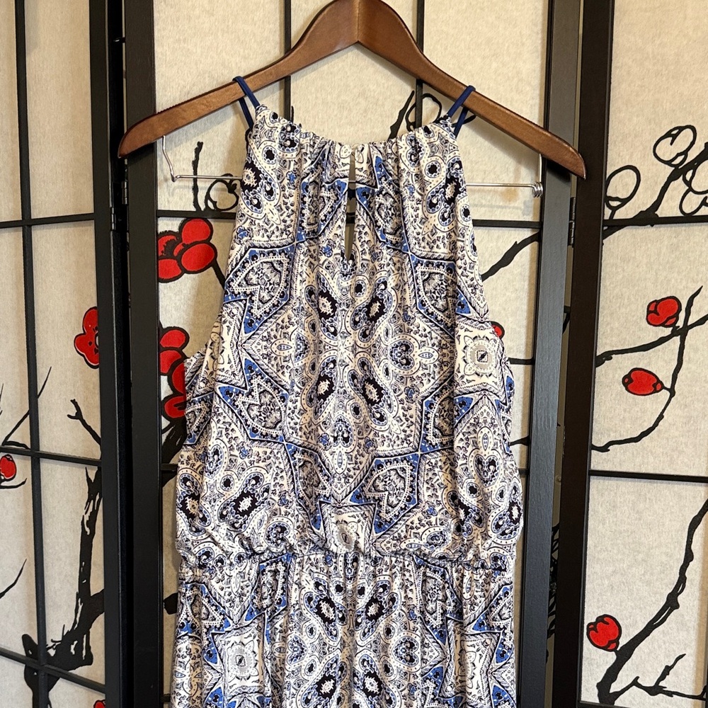 London Times Blue and White Printed Halter Dress - Picture 7 of 9